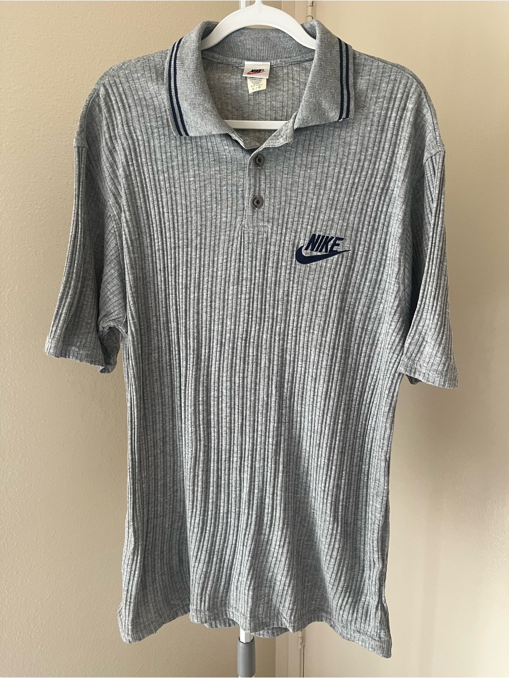 Vintage Nike Ribbed Knit Polo Shirt Grey Size L